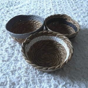 Set-of-3 Small Boho Hippie Minimalistic Handmade Wicker Baskets